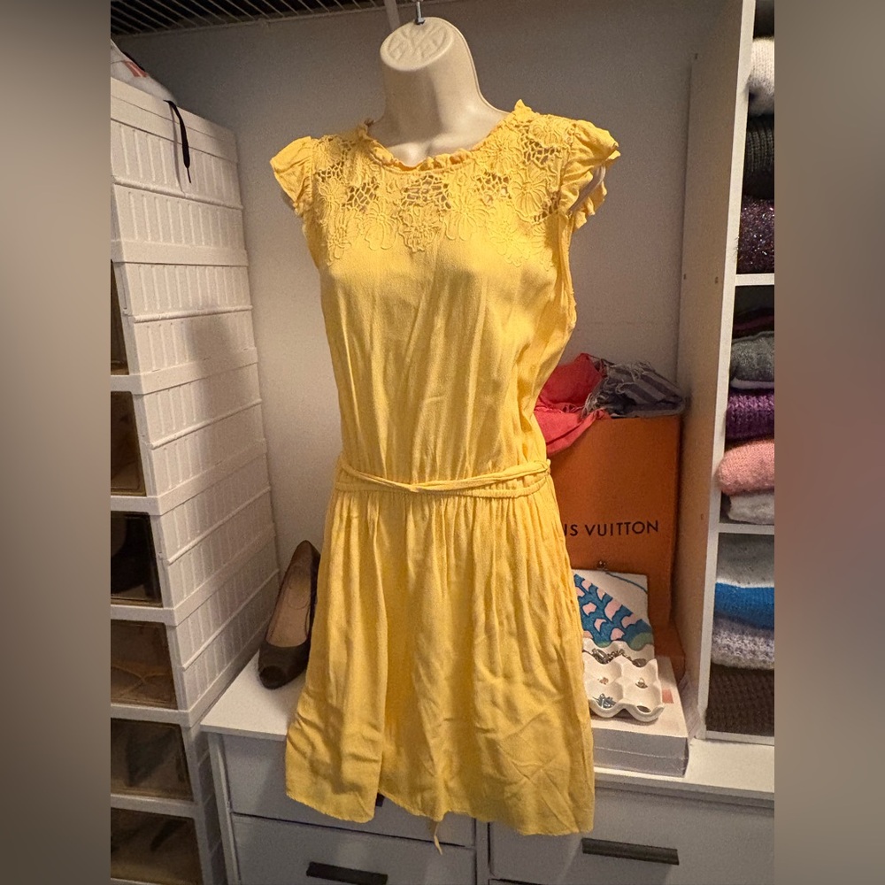 Yellow Ann Taylor LOFT dress with floral cutouts and embroidery (M)